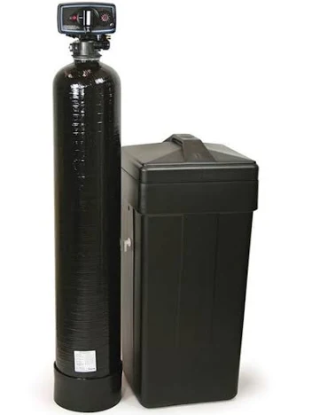 Water softener tank and brine tank in a home utility room